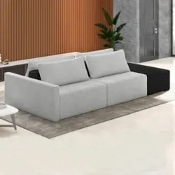 Sofá Ilha Modular Living com Puff 232cm Georgia Z08 Boucle Cinza/Preto