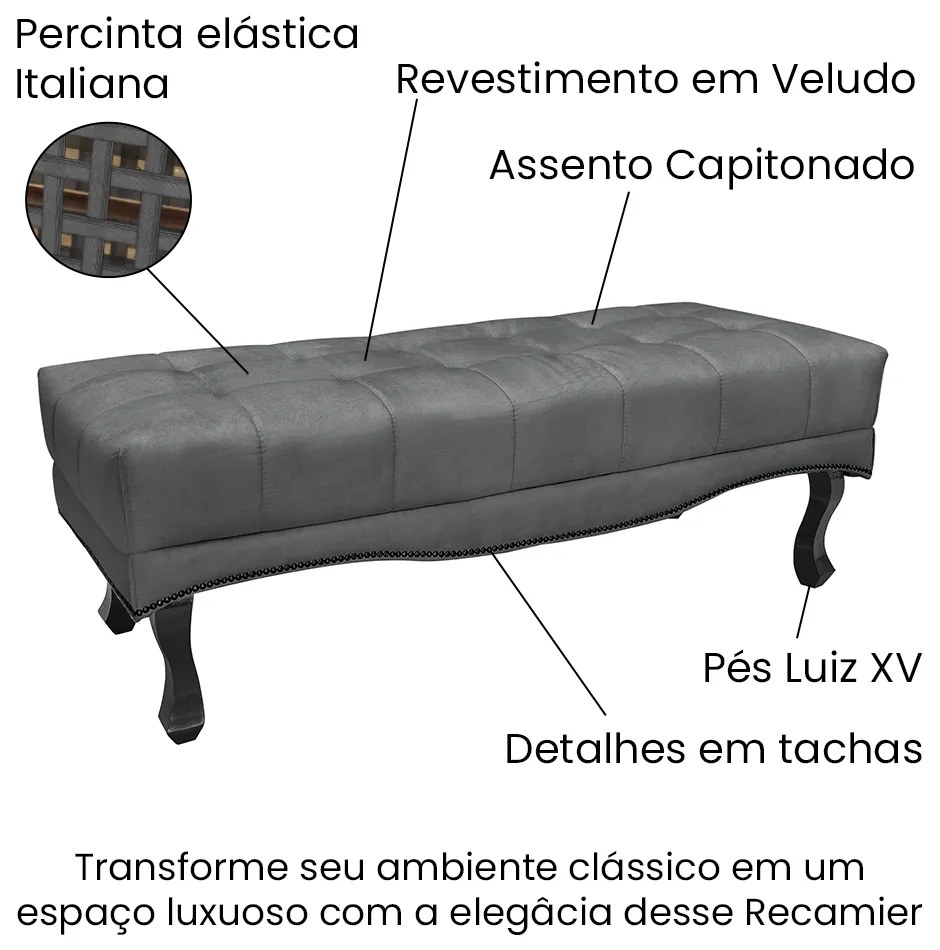 Cabeceira Cama Box Casal 140cm e Recamier Vicenza Veludo Cinza S04 - D'Rossi