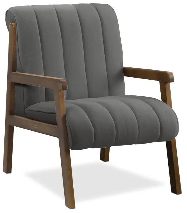 Poltrona Decorativa para Sala Base de Madeira Daline Bouclê E03 - D'Rossi - Cinza escuro
