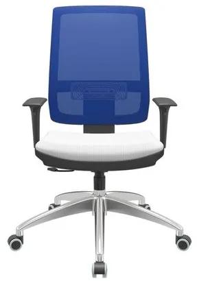 Cadeira Office Brizza Tela Azul Assento Aero Branco RelaxPlax Base Aluminio 120cm - 63833 Sun House