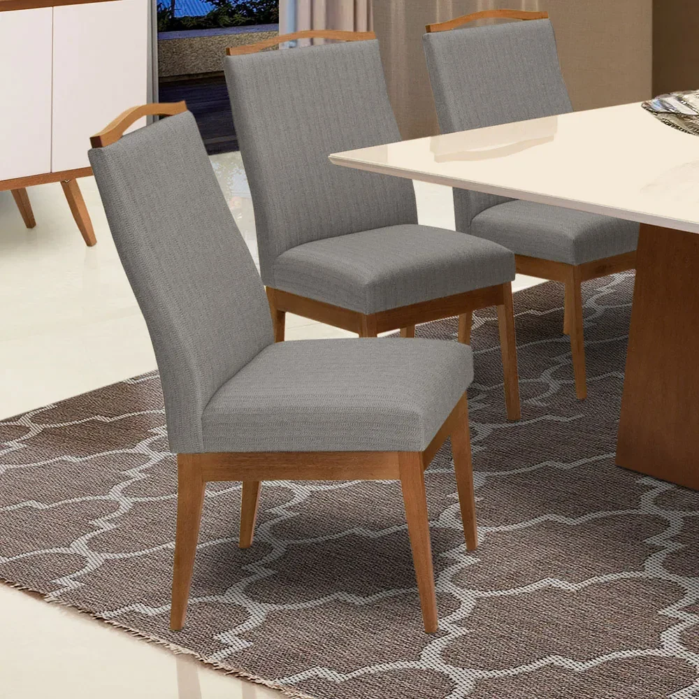 Conjunto de Mesa de Jantar com 6 Cadeiras Estofadas Maia I Veludo Off White  e Creme na Americanas Empresas