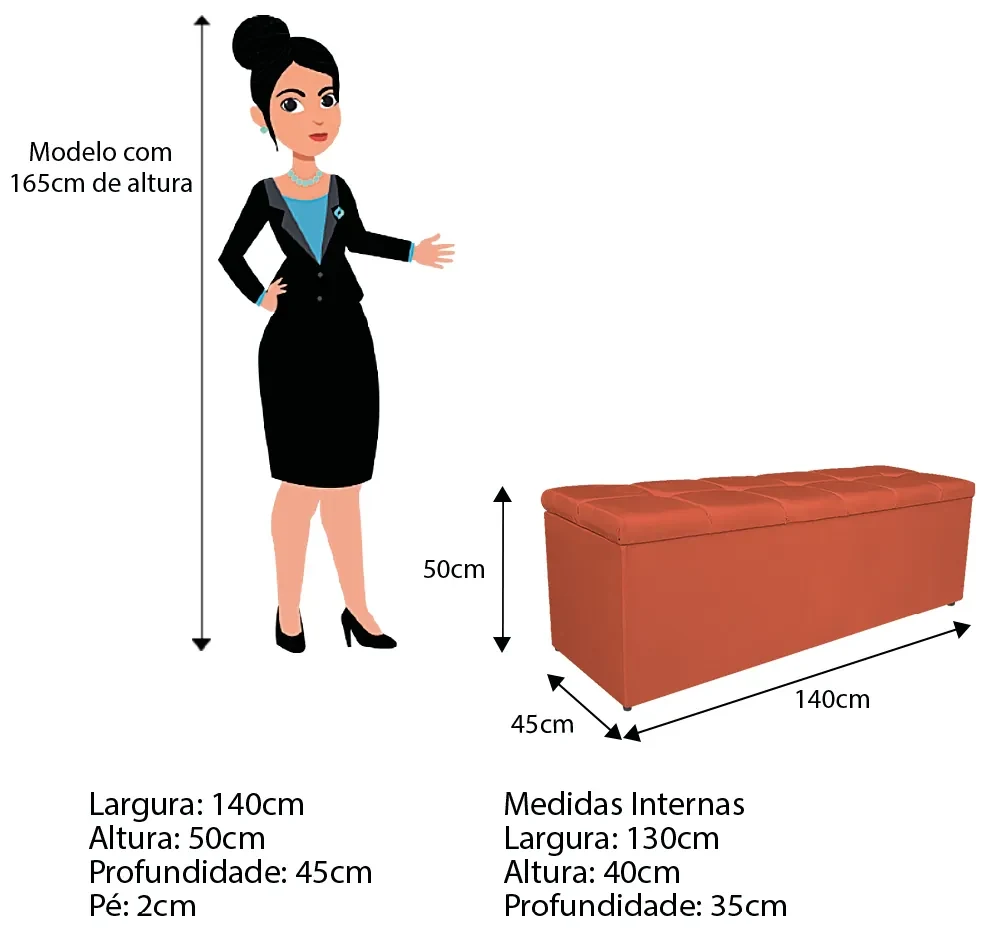 Calçadeira Estofada Manchester 140 cm Casal Suede Terracota - ADJ Decor