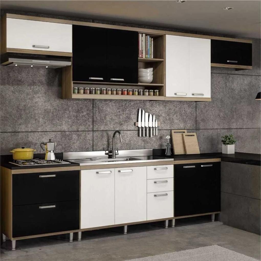 Cozinha Completa com 7 peças Sicília Multimóveis Argila/Branco/Preto