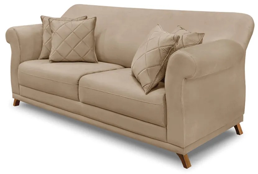 Sofá 2 Lugares Pé de Madeira Julieta 160 cm Suede Bege S04 - D'Rossi