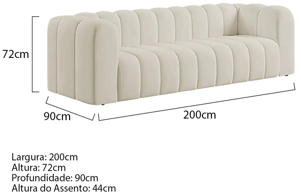 Sofá 3 Lugares 200cm Orgânico Luxo Recepção Giordana Bouclé - ADJ Decor