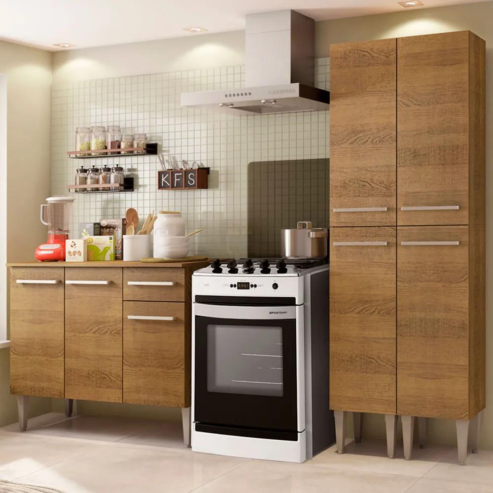 Cozinha Compacta Madesa Emilly Front com Balcão e Paneleiro Rustic Cor:Rustic