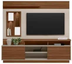 Estante Painel Para TV 60 Pol com LED 200cm Dora L06 Jatobá/Off White