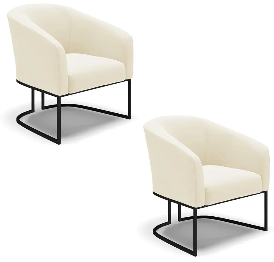 Poltrona Decorativa Industrial Preto Kit 2 Stella Cotelê Ext/Veludo D03 - D'Rossi - Off White