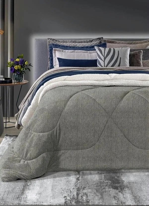 Edredom Plush Sherpa Chevron Casal Slim 1 Peça