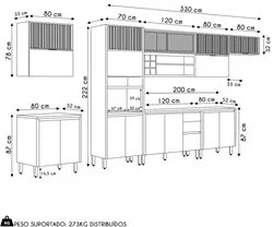 Cozinha Modulada 8 Peças Balcão Com Tampo CP1 Pierre L06 Nature/Off Wh