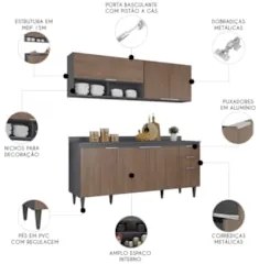Armário de Cozinha Com Tampo CP01 180cm Pérola Grafite/Freijó Z34 - Mp