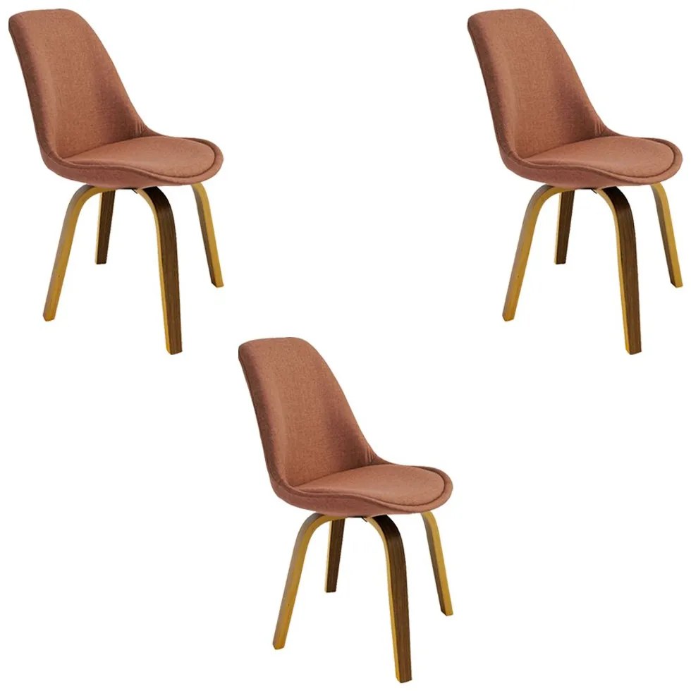 Kit 3 Cadeiras Decorativas Sala e Escritório SoftLine Linho Marrom G56 - Gran Belo