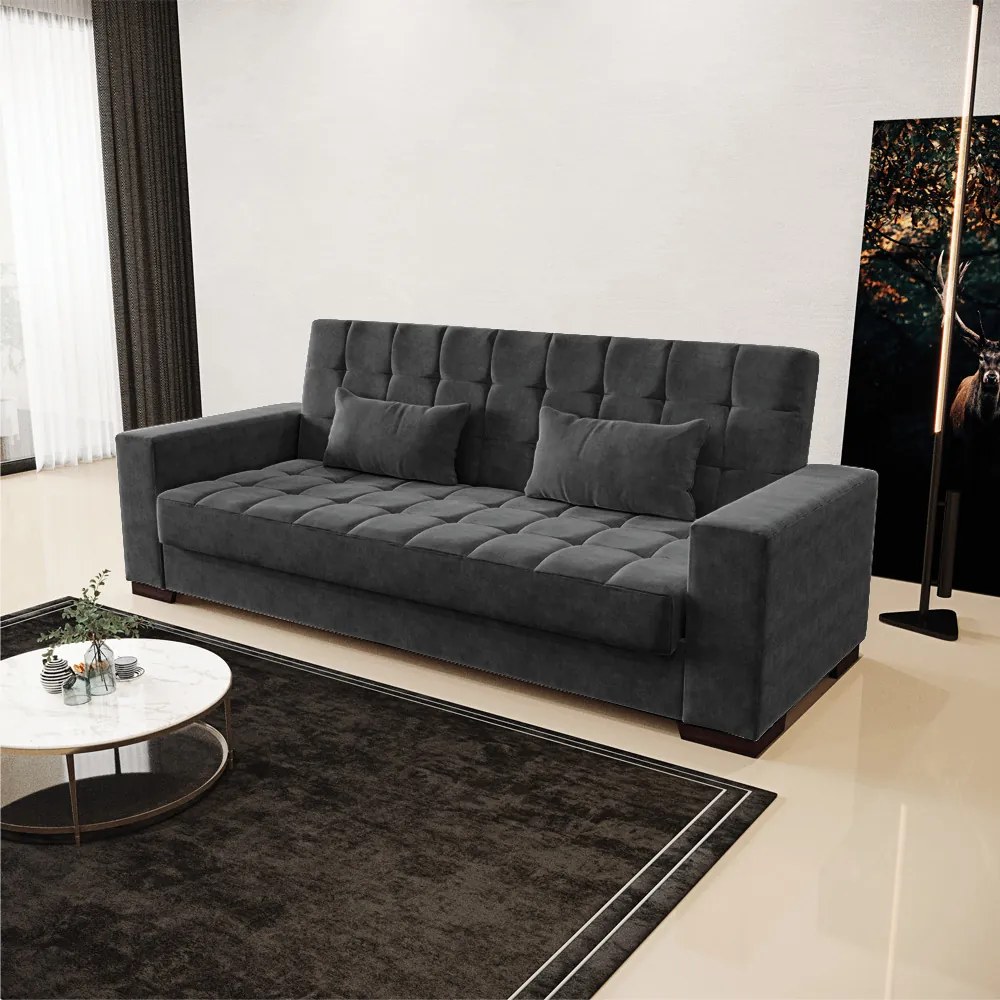 Sofá Cama Casal 3 Lugares 210cm Lisboa Suede  D03 - D'Rossi - Preto