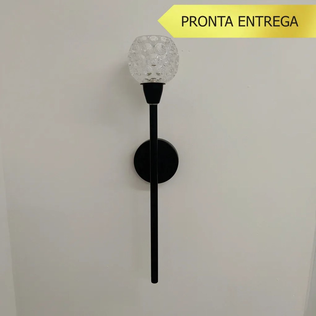 Arandela Amora Long Vidro Cristal Ø8X41Cm Alumínio 1Xg9 - Qimporta Ar2... (PRETO)