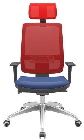Cadeira Office Brizza Tela Vermelha Com Encosto Assento Vinil Azul Autocompensador 126cm - 63063 Sun House