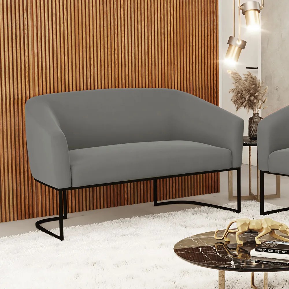 Sofá 2 Lugares Namoradeira Industrial Preto Stella Suede D03 - D'Rossi - Grafite