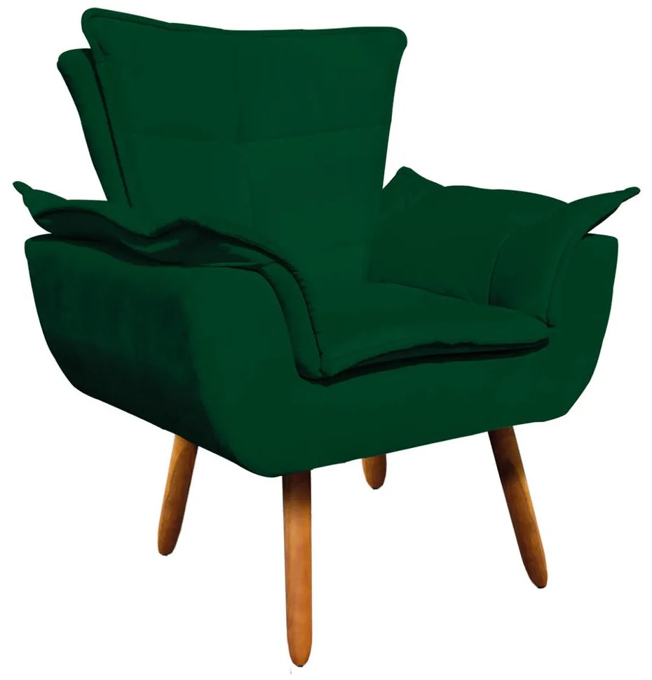 Poltrona e Puff Decorativo Pé Palito de Madeira Opala Suede D03 - D'Rossi - Verde