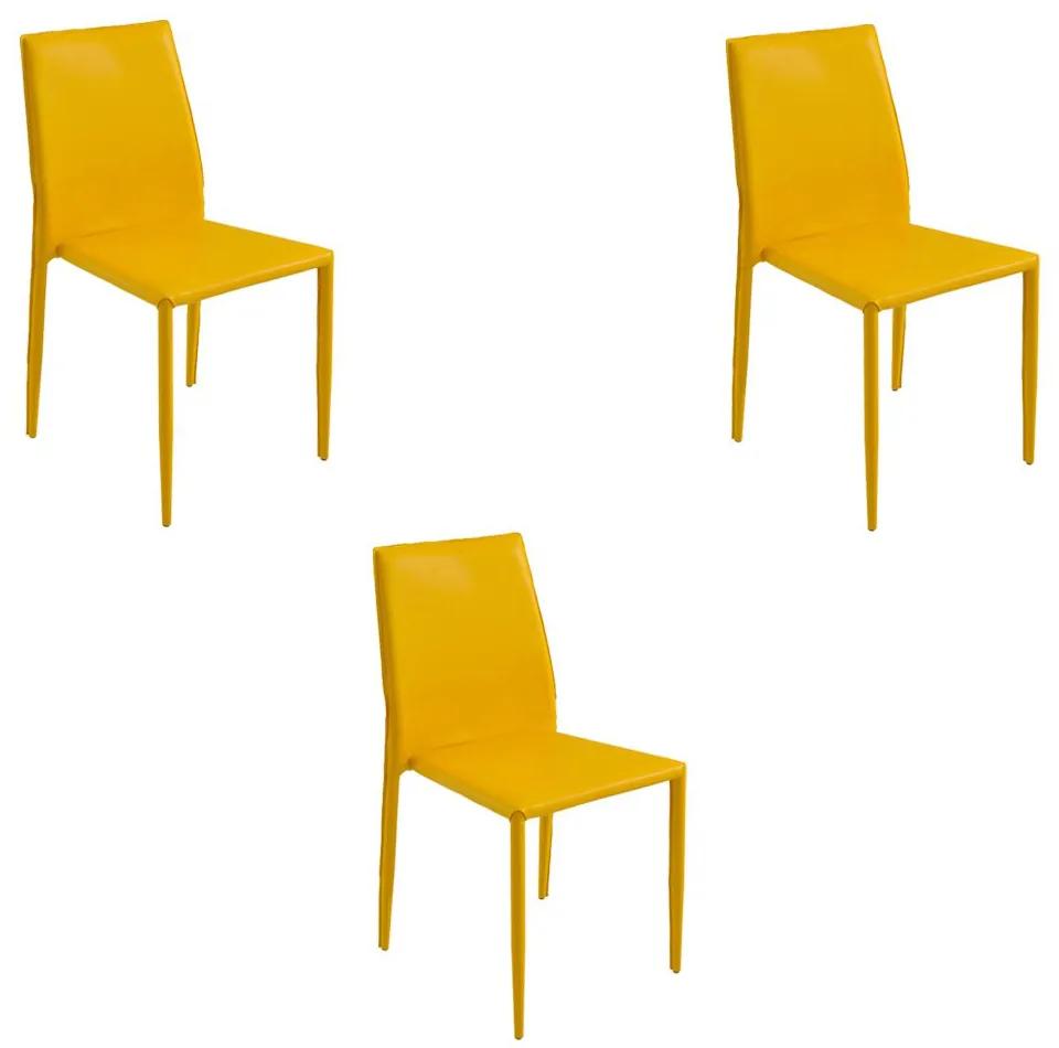 Kit 3 Cadeiras Decorativas Sala e Cozinha Karma PVC Amarela G56 - Gran Belo
