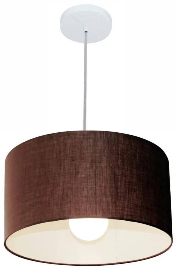 Lustre Pendente Cilíndrico Md-4146 Cúpula em Tecido 40x30cm Café - Bivolt