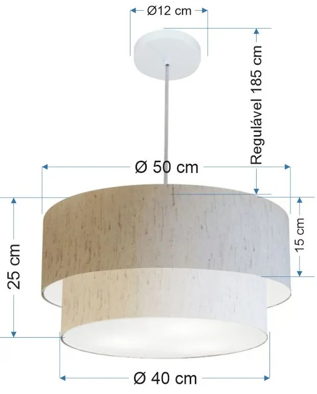 Lustre Pendente Duplo Cilíndrico Vivare Md-4351 Cúpula Tecido 50x40cm - Bivolt