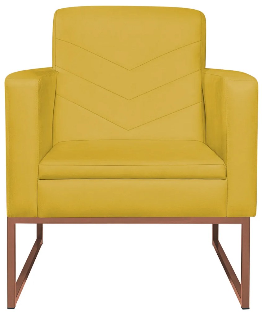 Poltrona Bella Base de Ferro Bronze Suede Amarelo - ADJ Decor