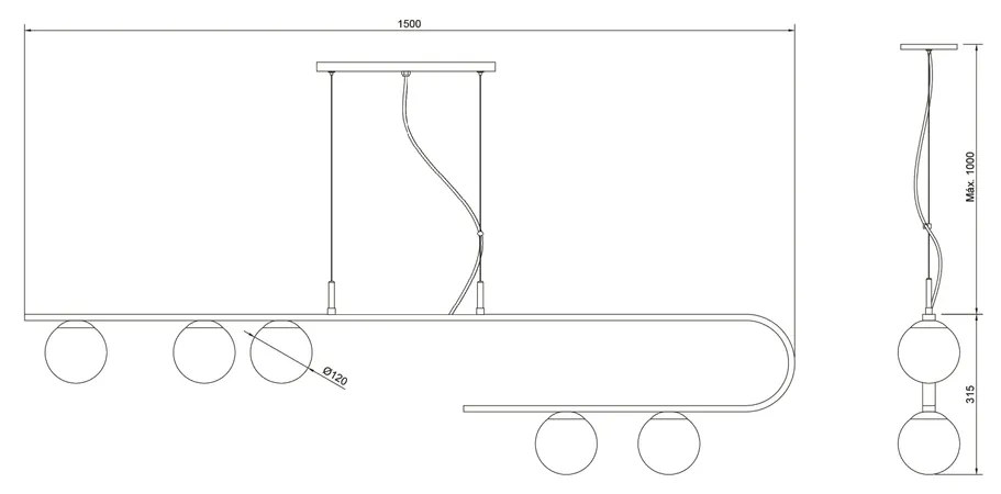Pendente Dama 150X30Cm 5Xg9 / Cabos Kevlar Cristal / Metal E Globo Ø12... (RG-M Rosê Metálico, AMBAR)
