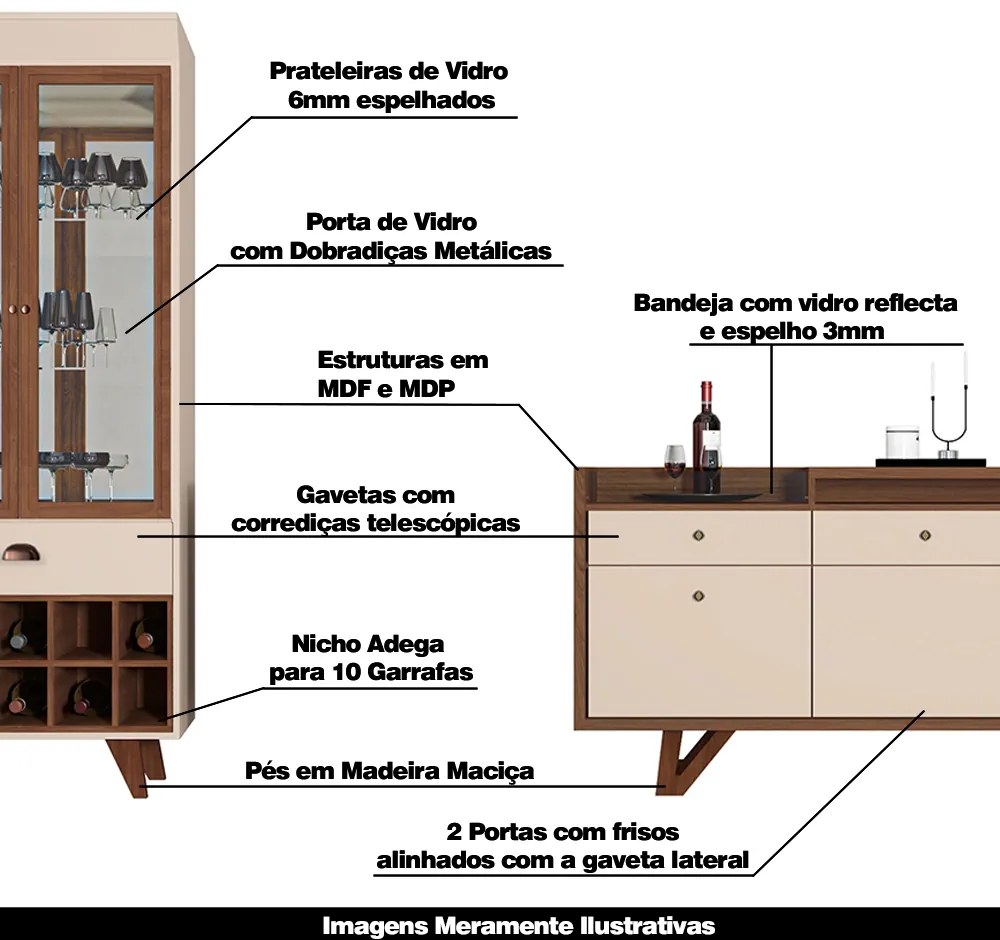 Conjunto Cristaleira e Buffet Aparador Decorativo Andorra/Noeli Nature/OffWhite G26 - Gran Belo