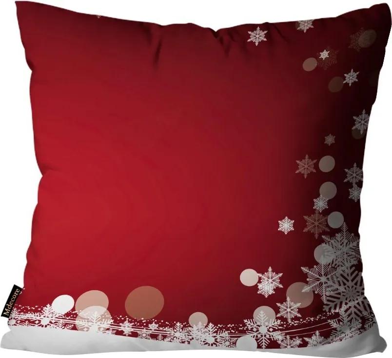 Almofada Premium Cetim Mdecore Natal Flocos de Neve Vermelha45x45cm