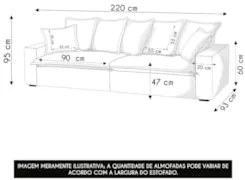 Sofá 3 Lugares Para Sala Living 220cm Dalton L08 Linho Mescla - Mpozen