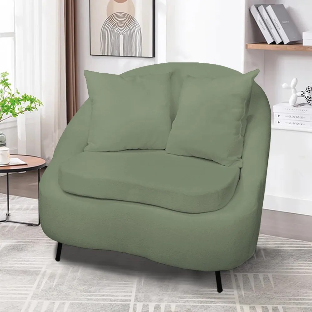 Poltrona Decorativa Orgânica Pé Ferro Preto Kit 2 Zaya Bouclê C05 - D'Rossi - Pistache