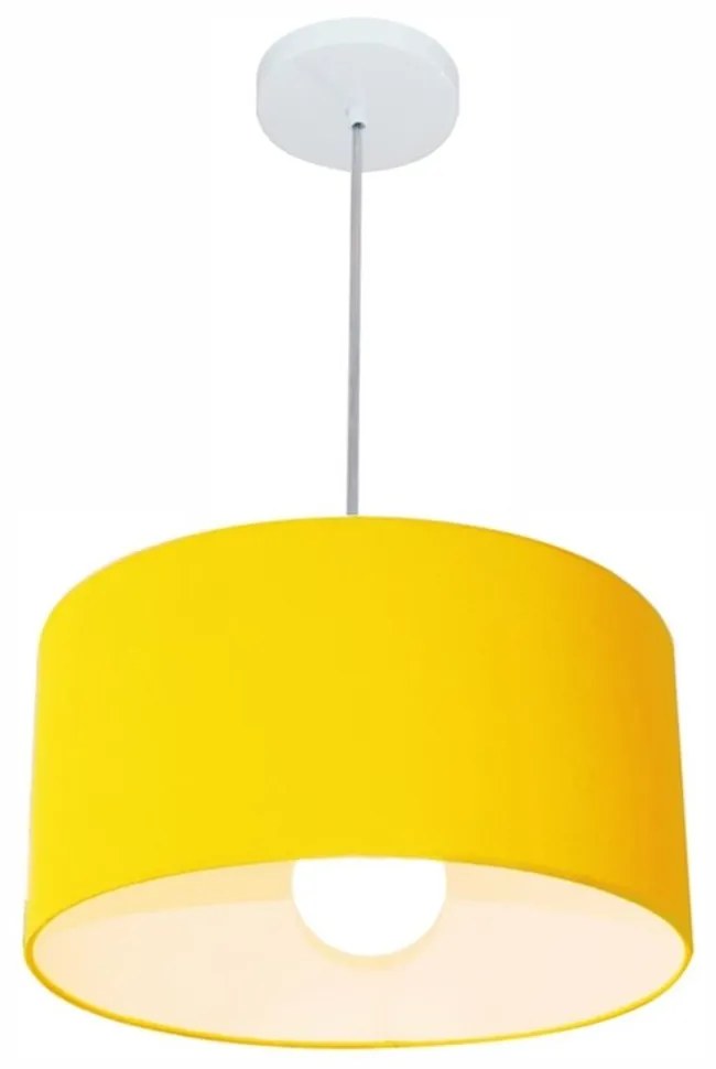 Lustre Pendente Cilíndrico Md-4146 Cúpula em Tecido 40x30cm Amarelo - Bivolt