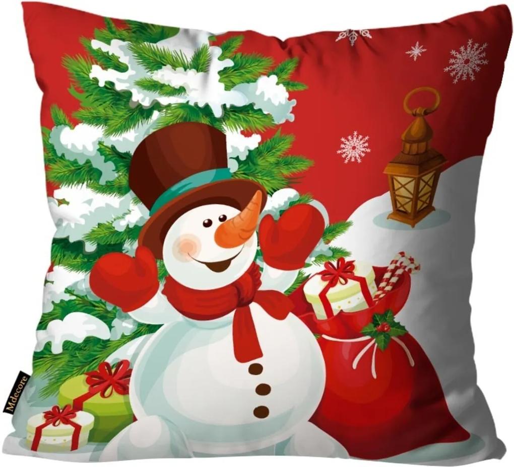 Capas para Almofada Premium Cetim Mdecore Natal Boneco de Neve Vermelha 45x45cm