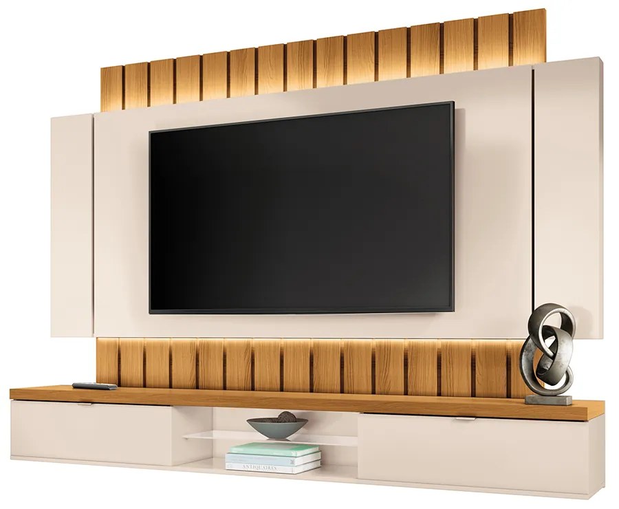 Painel Home Suspenso 2.2 para TV até 70" Sala de Estar Illusion Off White/Cinamomo G26 - HB Móveis