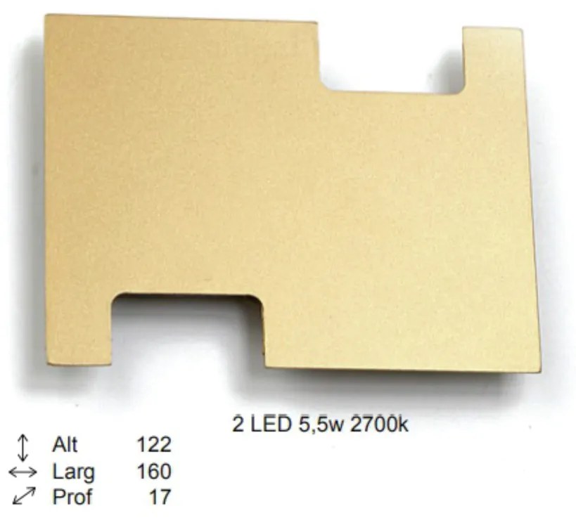 Arandela Uneve Retangular Plana 1,7X16X12,2Cm 2Xled 5,5W 2700K - Old A... (CHAMPANHE, 110V)