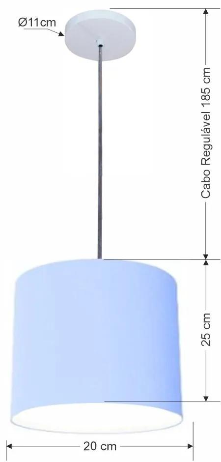 Luminária Pendente Vivare Free Lux Md-4106 Cúpula em Tecido - Azul-Bebê - Canopla branca e fio transparente