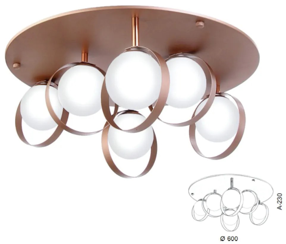 Plafon Aro Ø60X23Cm Metal E Globo Ø10Cm 06Xg9 |Old Artisan Plf-5516 (LUNA / DOURADO BRILHO, FOSCO (BRANCO))