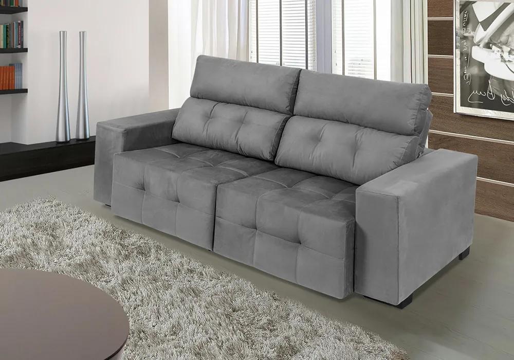 Sofa Firence 2,30 Mts Retrátil E Reclinável Tecido Suede Cinza - Moveis Marfim