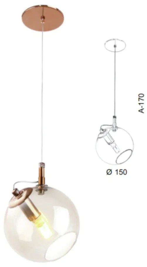 Pendente Globo Inclinado Ø15X17Cm Metal E Globo Ø15Cm 01Xg9 |Old Artis... (DOURADO FOSCO, AMBAR)