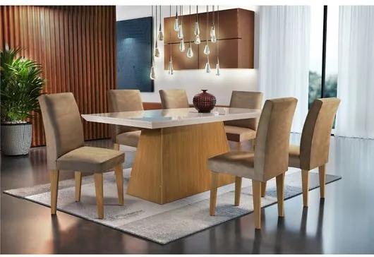 Conjunto Sala de Jantar com Mesa Flat II e 6 cadeiras animale chocolate, Euro II