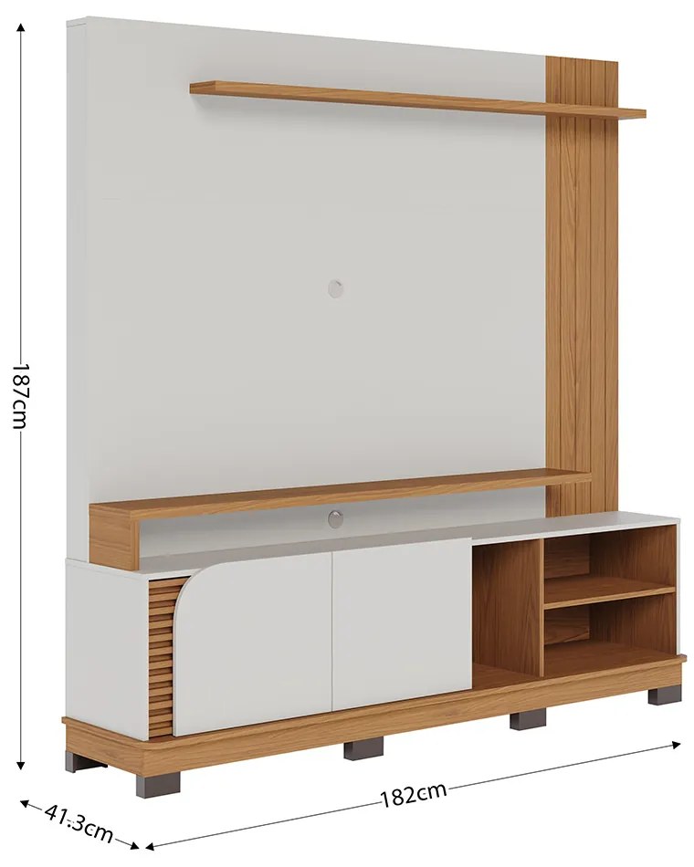 Estante de TV 75 Polegadas 180cm Itaim C04 - D'Rossi - Off White Matte e Freijó
