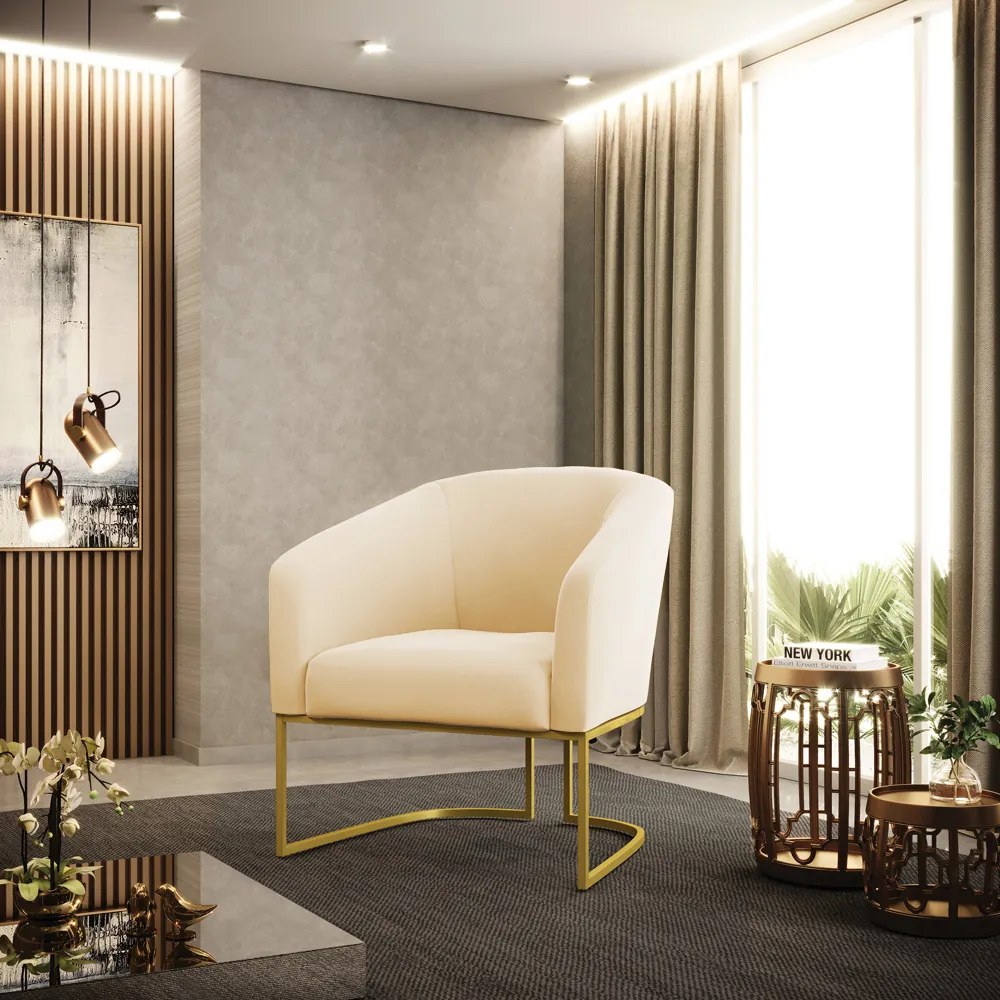 Poltrona Decorativa Industrial Dourado kit 2 Stella Suede D03 - D'Rossi - Bege