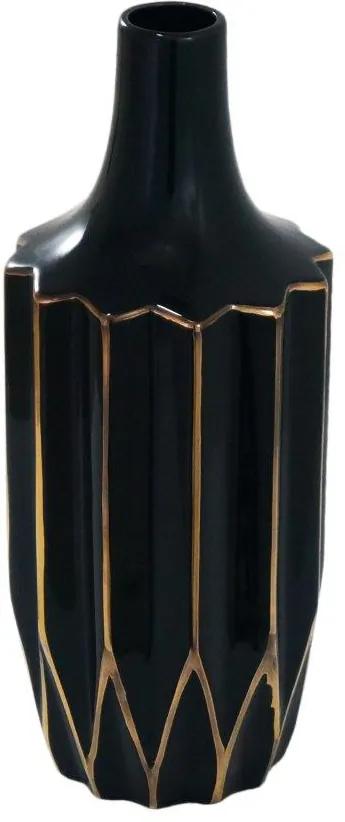 Vaso Decorativo Preto com Detalhes em Dourado - 30x10x10cm