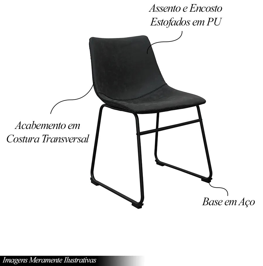 Kit 4 Cadeiras Decorativas Marquezine Sala de Jantar PU Base Aço Preto G56 - Gran Belo