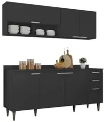 Armário de Cozinha Com Tampo CP01 180cm Pérola Preto Z34      - Mpozen