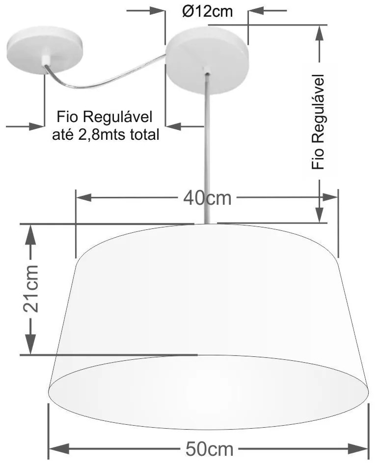 Lustre Pendente Cone Com Desvio de Centro Vivare Md-4282 Cúpula em Tecido 40x50cm - Bivolt