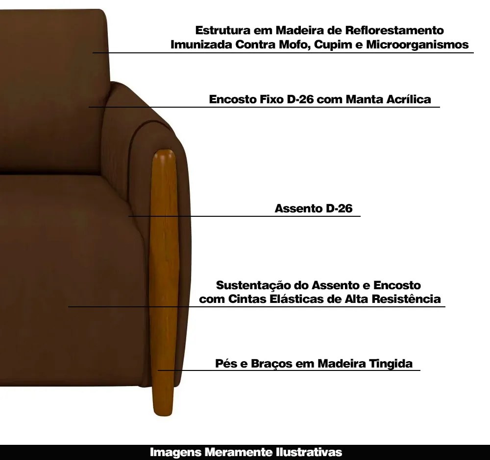 Kit 2 Poltronas Decorativas Pés Madeira Maceió Veludo Marrom G45 - Gran Belo