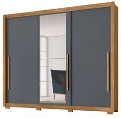 Guarda Roupa Casal 3 Portas de Correr e Espelho 270cm Monet M07 Freijó