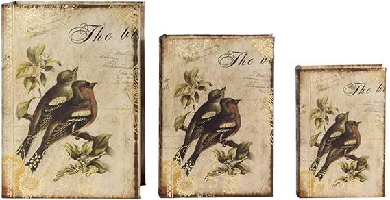 Conjunto com 3 Caixas Livro de Seda 2 Pássaros e Galhos