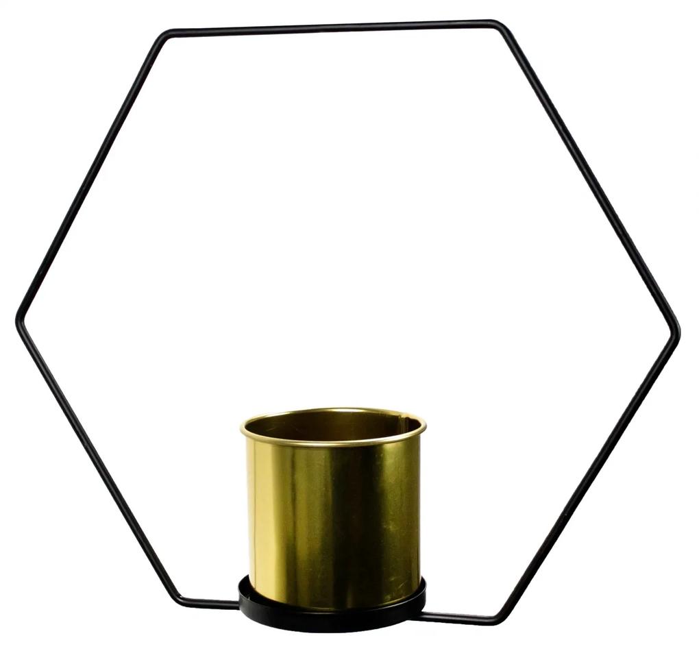Vaso Decorativo Metal para Pendurar Dourado e Preto 29x33 cm - D'Rossi
