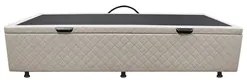 Base Box Baú para Cama Solteiro 88x188cm Liz S05 Suede Bordado Bege -